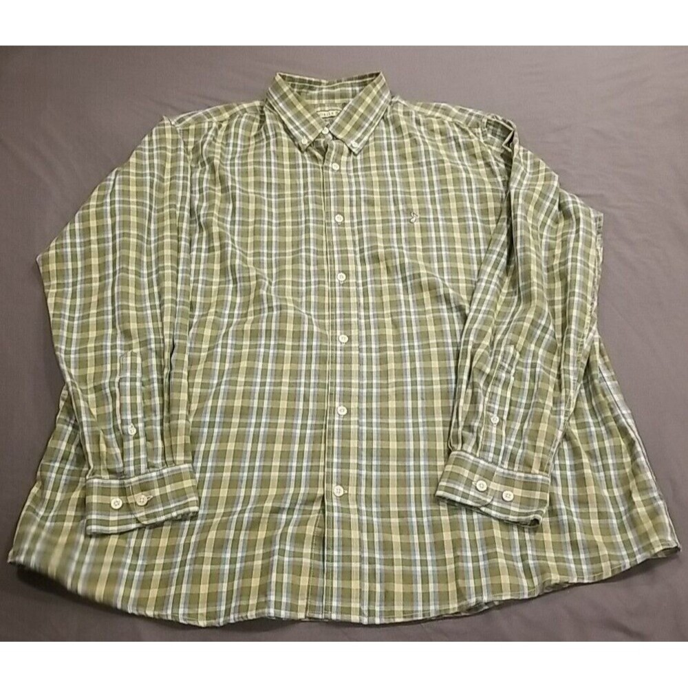 Mobile Bay Shirt Mens XXL Button Front Green Plaid Cotton Wrinkle Resistant